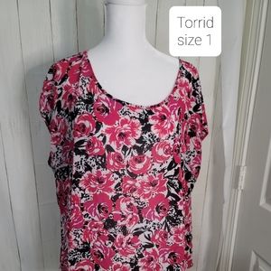 Torrid black and pink floral top size 1. Open back